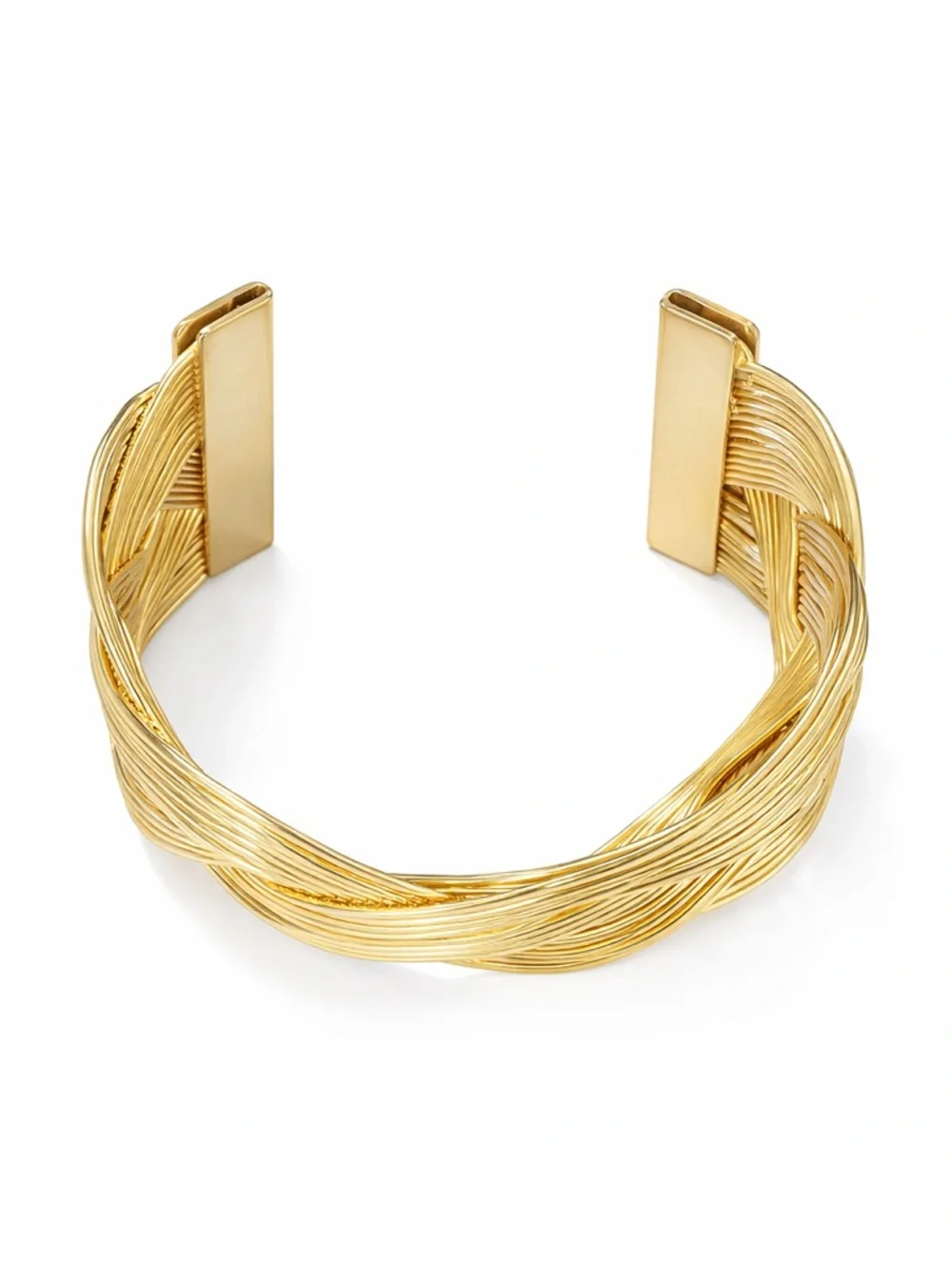Gold Tone Wide Cuff Bracelet Statement‎ Braided Design Open Adjustable Fashion